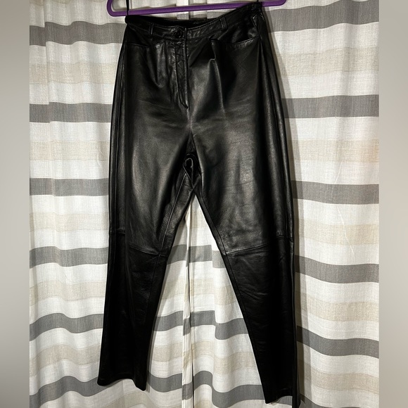 WilliSmith collection lamb skin black leather pants back pocket size 10 soft - Picture 3 of 7